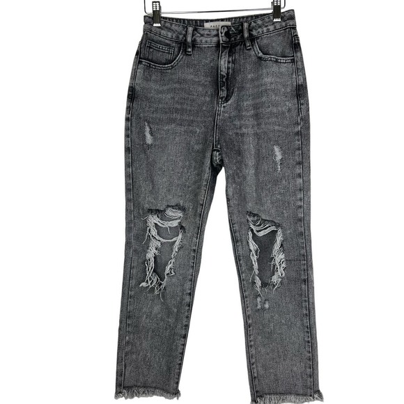 PacSun Ripped Distressed/Frayed Hem Faded Black Mom Jeans Size 24 - Picture 1 of 7